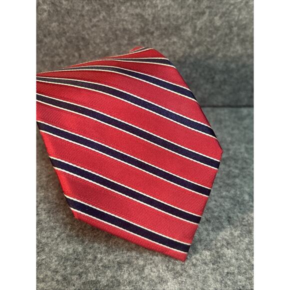 NAUTICA Men's Red White Navy Diagonal Striped 100% Silk Repp Tie 3.25 X 57 In. - Picture 1 of 6